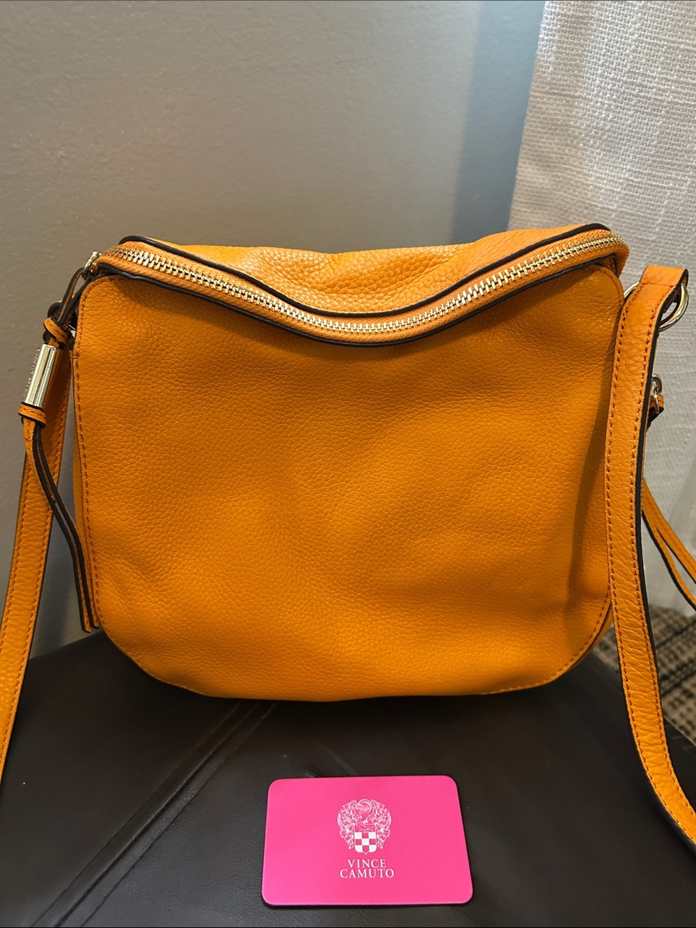 Vince Camuto Bright Mustard Pebbled Leather Crossbody